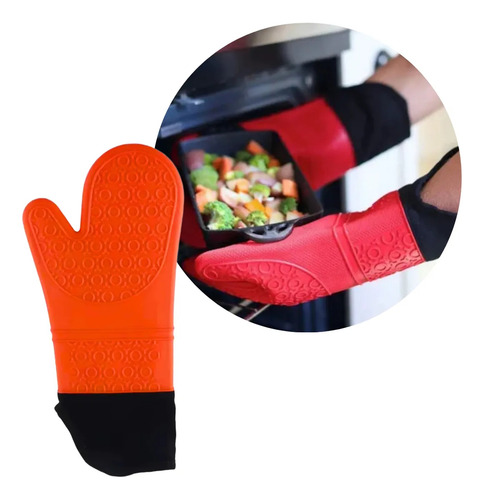 Guante Manopla Silicona Naranja Horno Doble Capa Aislante Veoquiero