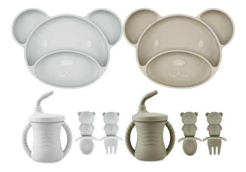 Set De Alimentación De Bebé De Silicona De Pandaear, Led Del