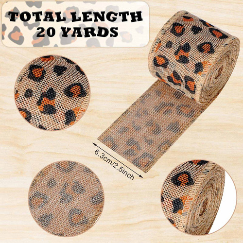 2 Rollo Cinta Leopardo 8.2 Ft Borde Arpillera Impresa