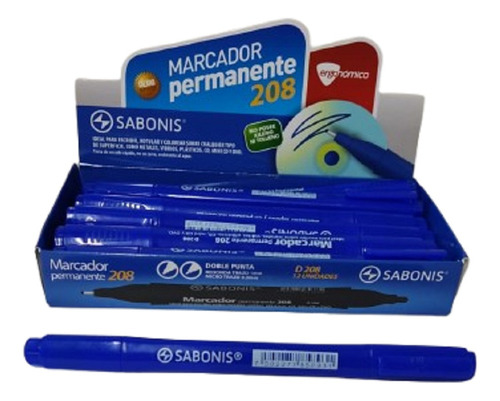 1 Marcador Permanente Doble Punta Ergonomico D208 Sabonis