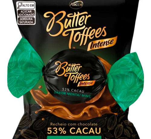 Bala Butter Toffees Menta C/ Chocolate 53% Cacau Arcor 500g