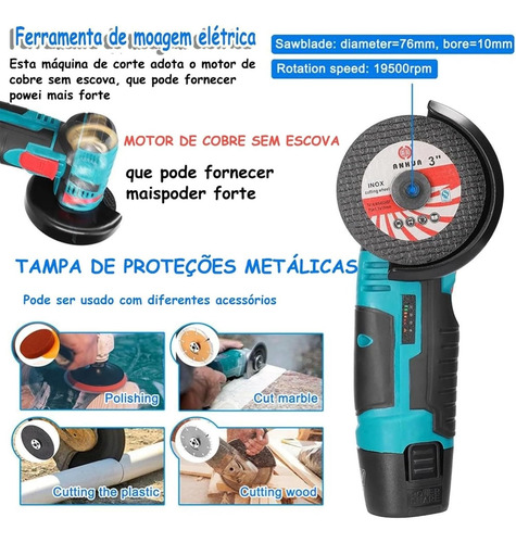 Mini Esmerilhadeira Angular Recarregável Sem Fio Com Polidor