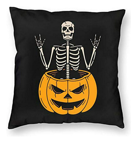 Halloween Skull Skeleton With Rock Sign In Pumpkin Fundas De