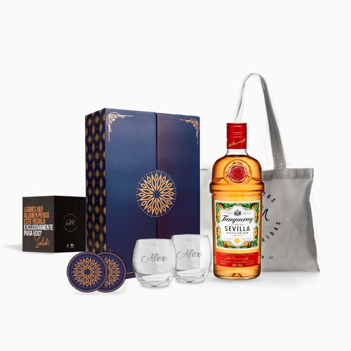 Kit Regalo Gin Tanqueray Sevilla 2 Vasos Grabados Estuche