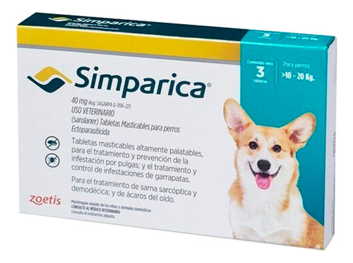 Antipulgas Antigarrapas Simparica 10-20 Kg Caja X3 Original