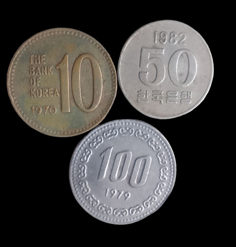 Monedas Corea Del Sur 10,50 Y 100 Won 