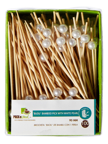 Packnwood Pick Pincho Con Perla Blanca De Bambu (multiples T