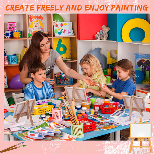 10 prateleiras de pintura e telas de pintura — Mini conjunto de pintura a óleo, 24 cores, cavalete de pintura de 10 x 10 cm para pintura artística e suprimentos para festas