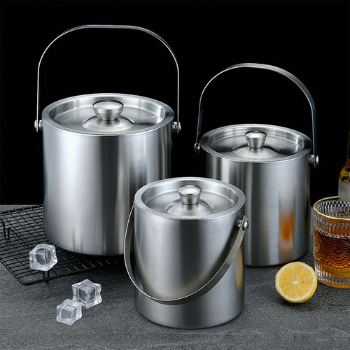 Cubo De Hielo De Acero Inoxidable Con Tapa Y Pinzas Con 2l