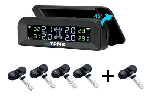 Imagen 1 de 10 de Tpms Auto 4 Sensores Internos + Sensor Para Rueda De Auxilio