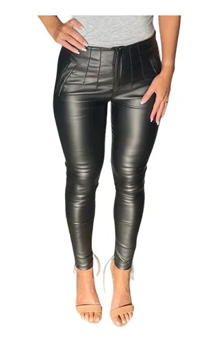 Pantalon engomado negro tiro alto new arrivals