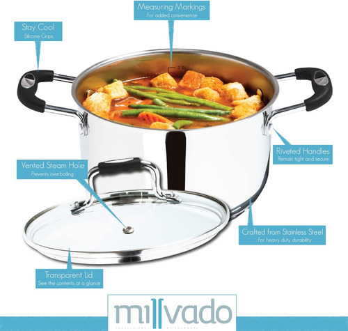 Olla De Acero Inoxidable 4 Cuartos Con Tapa De Vidrio