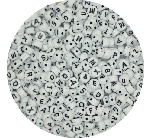 Letras Octagonales Acrílico Para Pulseras 100gr/540p Abeceda Blanco 7 Mm 7 Mm