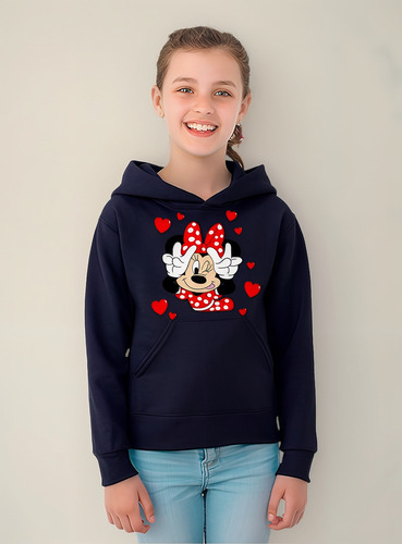 Polerón Con Capucha Y Bolsillos Niña Minnie Con Corazones Exclusivo 03
