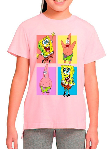 Polera Estampada 100% Algodón Niña Bob Esponja Y Patricio