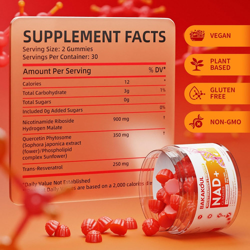 Gomitas Nad +bakakoul Nicotinamide/ Riboside + Resverstrol Frutilla