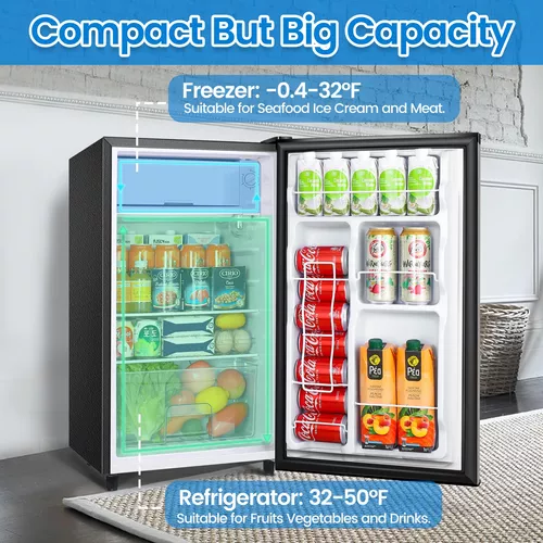 WANAI Mini refrigerador con congelador, 3.2 pies cúbicos, refrigerador  pequeño de una sola puerta, eficiencia energética, bajo ruido, mini