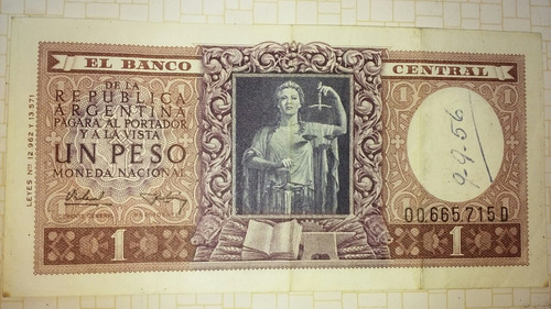 Billete De 1 Peso Antiguo Años 50 Coleccionable