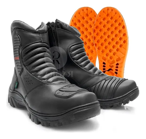Bota Motociclista Ziper Semi Impermeavel Palmilha Gel Couro