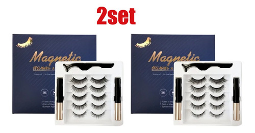 2set De Pestañas Postizas Y 3d Natural Magnético Delineador