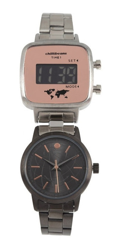 Relógio Double Dial Feminino Chilli Beans Traveler Prata