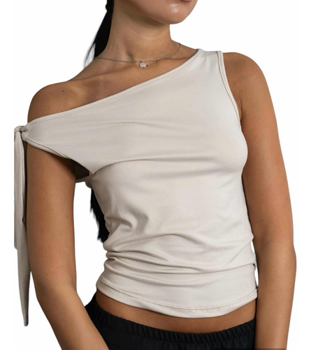 Top Escote Bote Tiras Negro Beige Blanco Moda Mujer