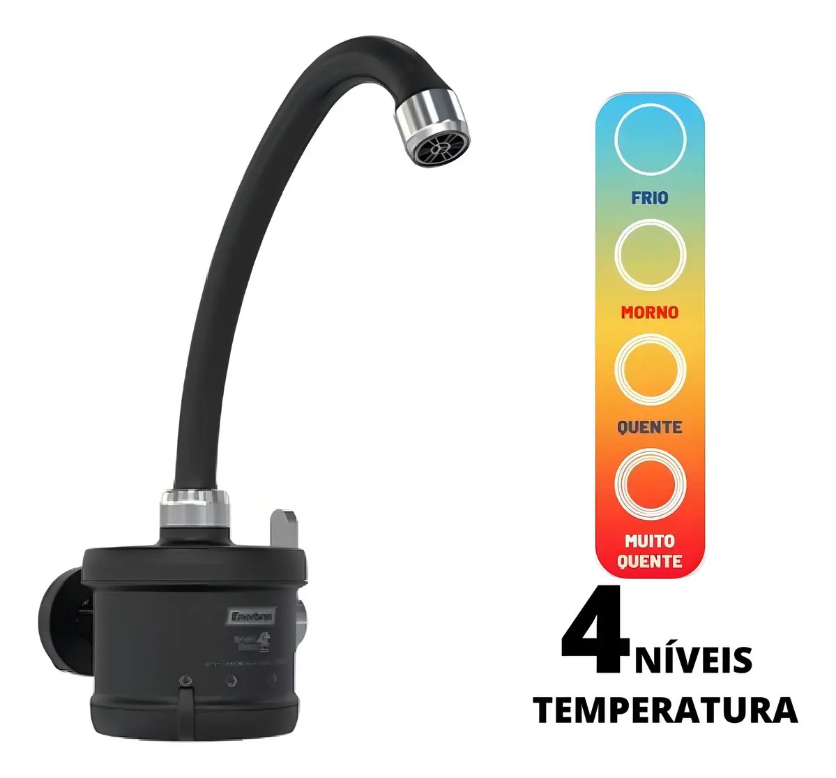 Torneira Cozinha Agua Quente Elétrica Preta Parede Acabamento Cromado Cor Preto/cromado