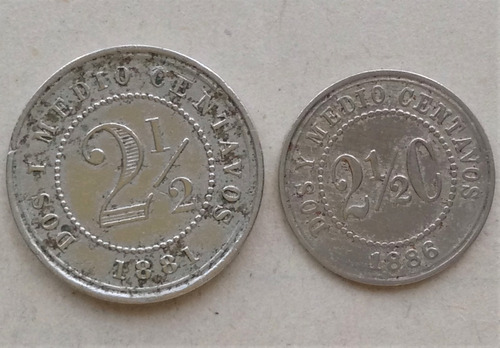 Moneda 2 1/2 Centavos Colombia 1881 Y 1886