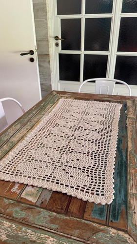 Camino De Mesa Carpeta Rustica Flores Tejida Crochet Crudo Flores