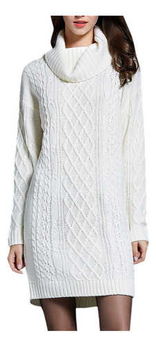 Vestido De Suéter Casual De Punto Con Cuello Alto De Color L