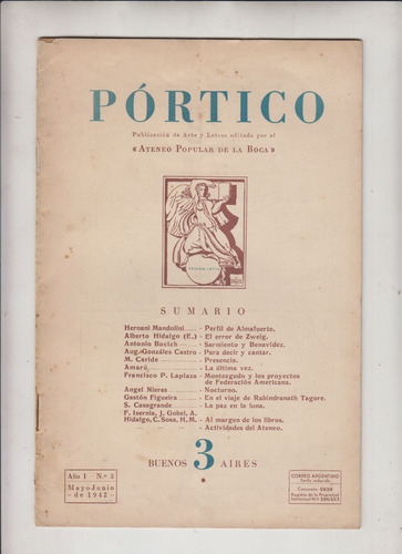 1942 Ateneo Popular De La Boca Revista Portico N° 3 Escaso