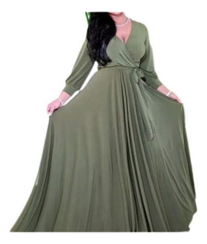 Nuevo Vestido Suelto Plisado De Manga Larga Con Cuello En V