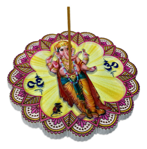 Incensário Redondo Mandala Imã Deuses Hindus Ganesha Parvati Cor Amarelo G Ganesha G