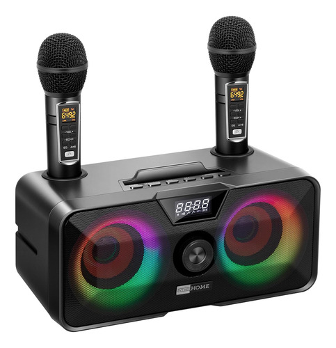 Máquina De Karaoke Altavoz Bluetooth Portátil Con 2 Micrófon