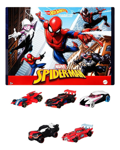 Mini Automovil Hot Wheels, Mattel, Marvel 1:64, Paquete X5,