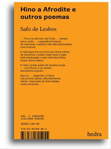 Hino A Afrodite E Outros Poemas (bilíngue), De De Lesbos, Safo. Editora Hedra, Capa Mole Em Português