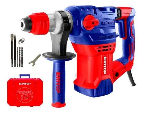 Rotomartillo Sds 850rpm 4000bpm 5,5j Accesorios 1500w Emtop Color ROJO Y AZUL