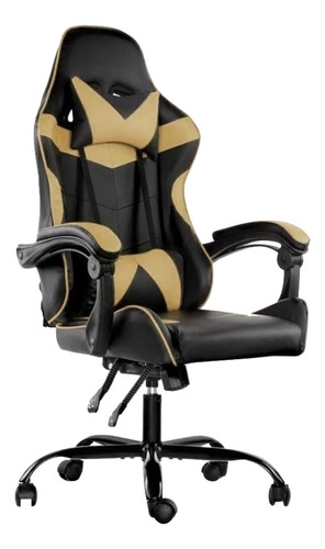 Silla de escritorio Lumax Rom gamer ergonómica  negra y dorada con tapizado de piel sintética