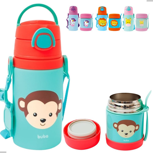 Kit Pote Térmico Buba + Garrafinha Inox Com Canudo Silicone 
