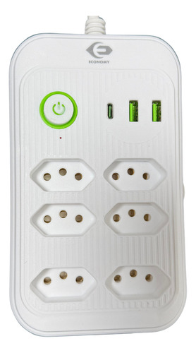 Regua Extensão De 6 Tomadas 2usb + 1tipo-c 3metros 127v/220v Branco