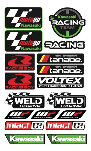 Set Stickers C/ Resina Kawasaki Personaliza Moto Y Equipo 08