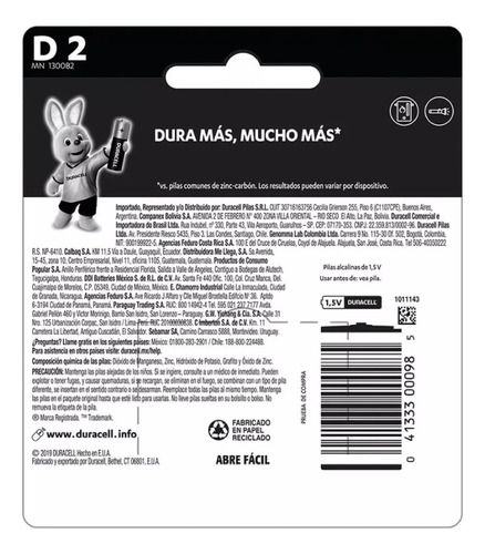 Pilas Alcalinas Duracell D2 1500 Mah X2 Unidades