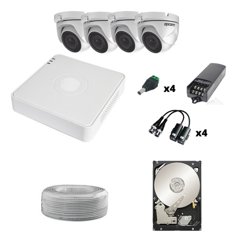 Kit 4 Camaras Domo 2mp Epcom Con Disco Duro 1tb