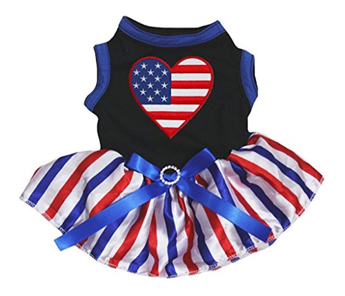 Petitebella Puppy Clothes Dog Dress America Heart Negro Top