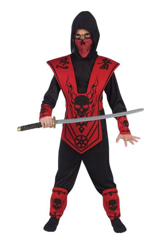 Disfraz Ninja Skull Rojo Y Negro Halloween Niño