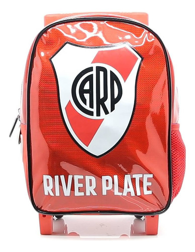 Mochila Escolar River Plate Pasion Con Carro Color Rojo Diseño De La Tela Liso