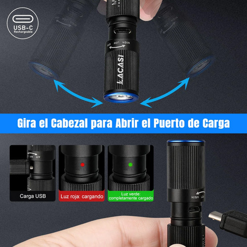 Lacasi Mini2s linterna LED recargable para llavero EDC,lámpara de mano con 220 lúmenes,Alcance máximo de 57 m,larga duración con USB,IPX8 Impermeable,para camping,diario y emergencias