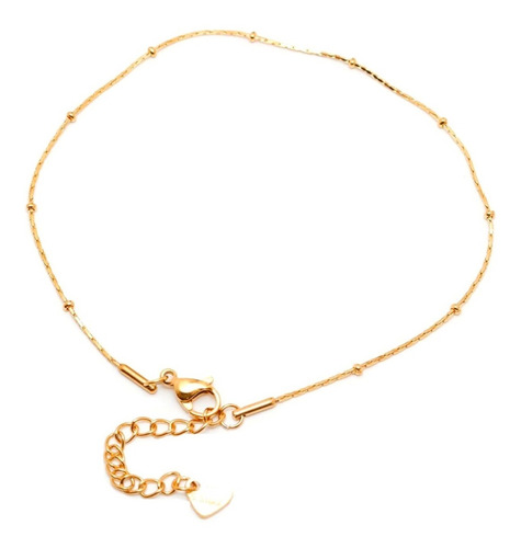 Imagen 1 de 8 de Pulsera Tobillera Mujer Acero Pie Bolitas Extra Fina Oro 10k