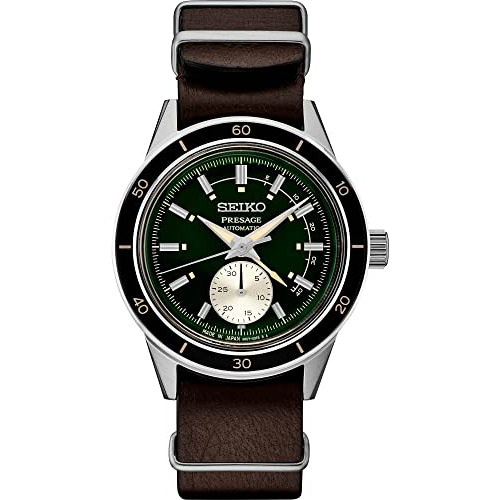 Seiko Hombre De Línea Verde Marrón Banda De Cuero Cp4xu