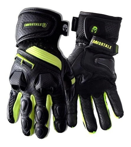 Guantes Para Moto Immortale Scarabeo Negro/ Hivis De Piel 